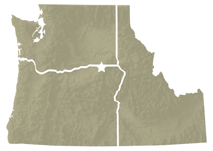 Map of Washington, Oregon, and Idaho showing location of Wheatfield Vineyard