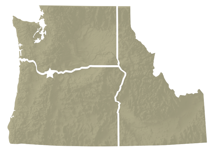 Map of Washington, Oregon, and Idaho showing location of Windhorse Vineyard