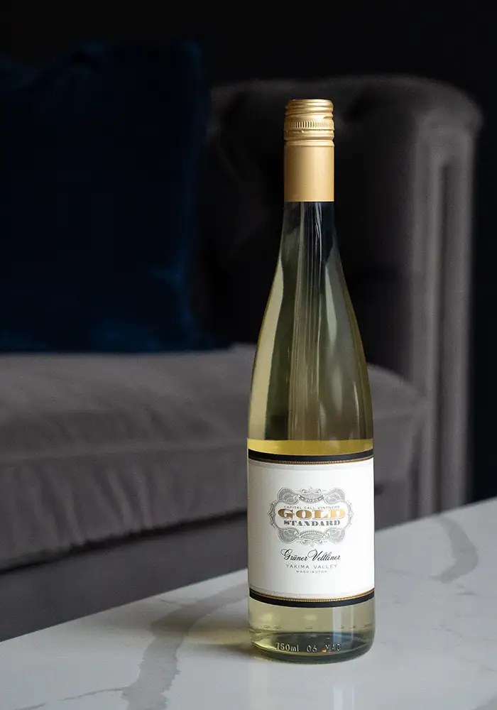 Gold Standard Gruner Veltliner on table