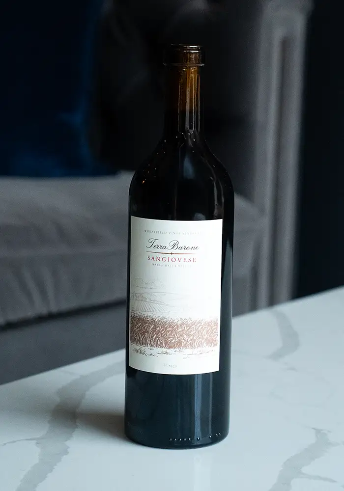 Terra Barone Sangiovese on table