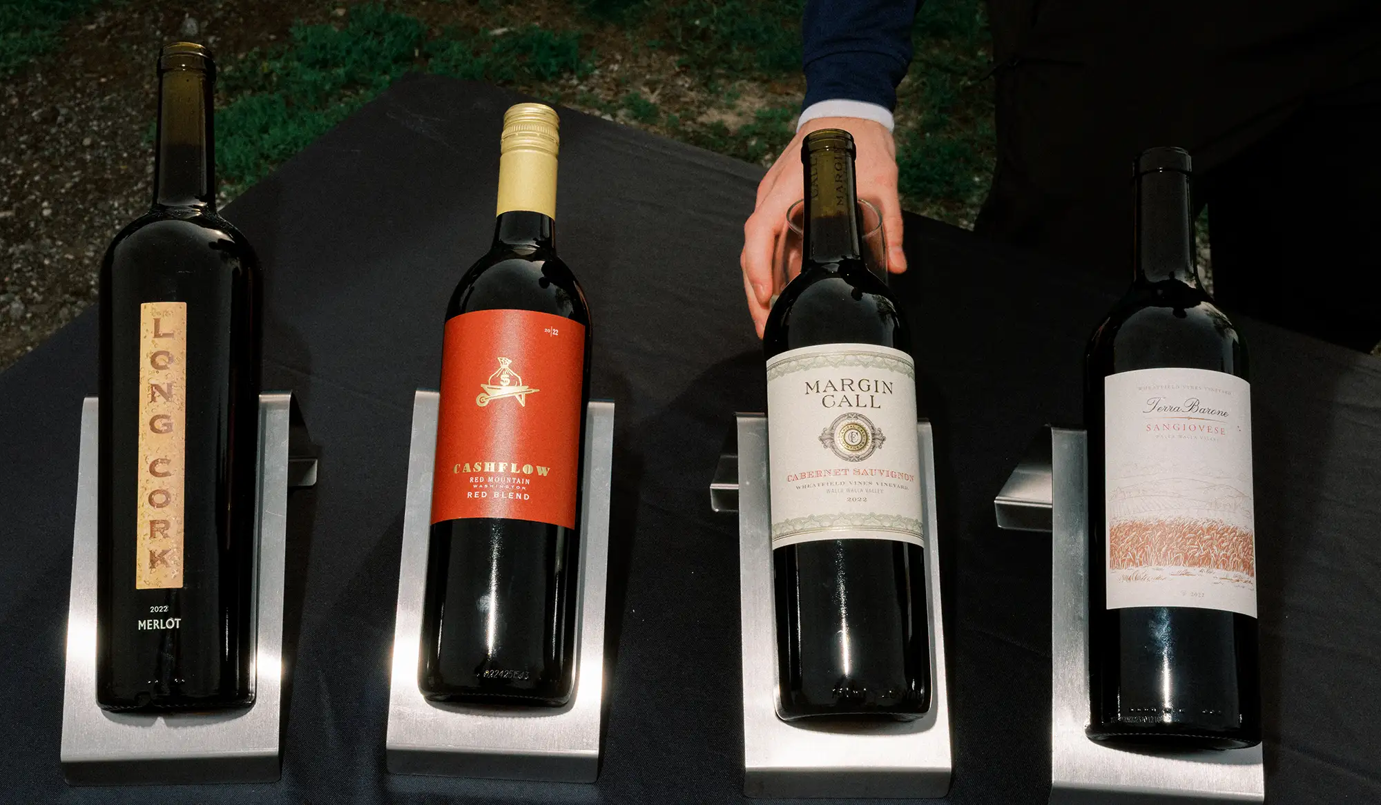 Bottles of wine on table