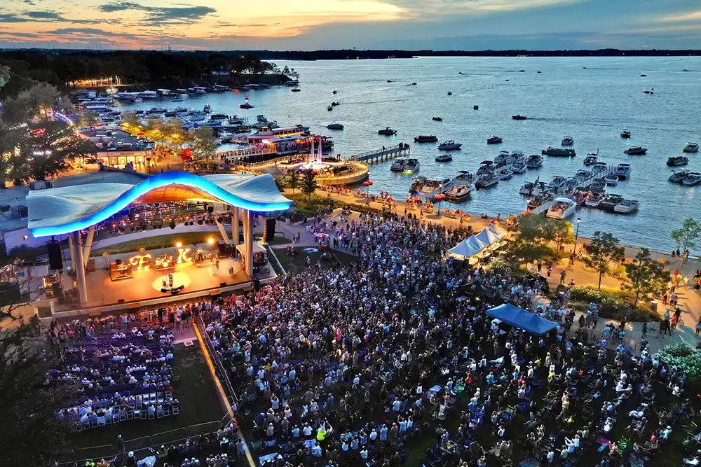 Live music by the lake aerial view